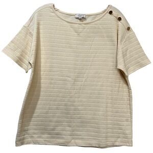 Loft Medium Cream Sweater Top Short Sleeve Button Sleeve Y